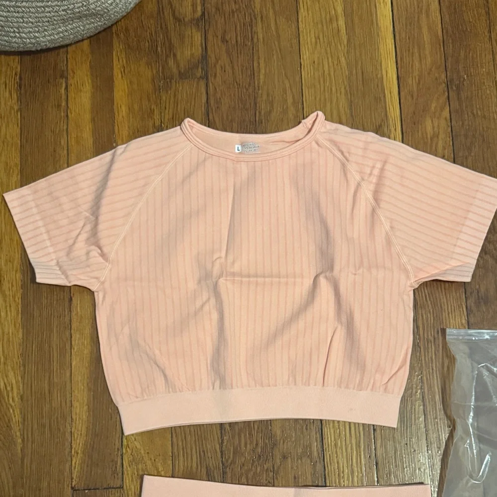 Peach  Ribbed Two-Piece Set - Picture 5 of 6